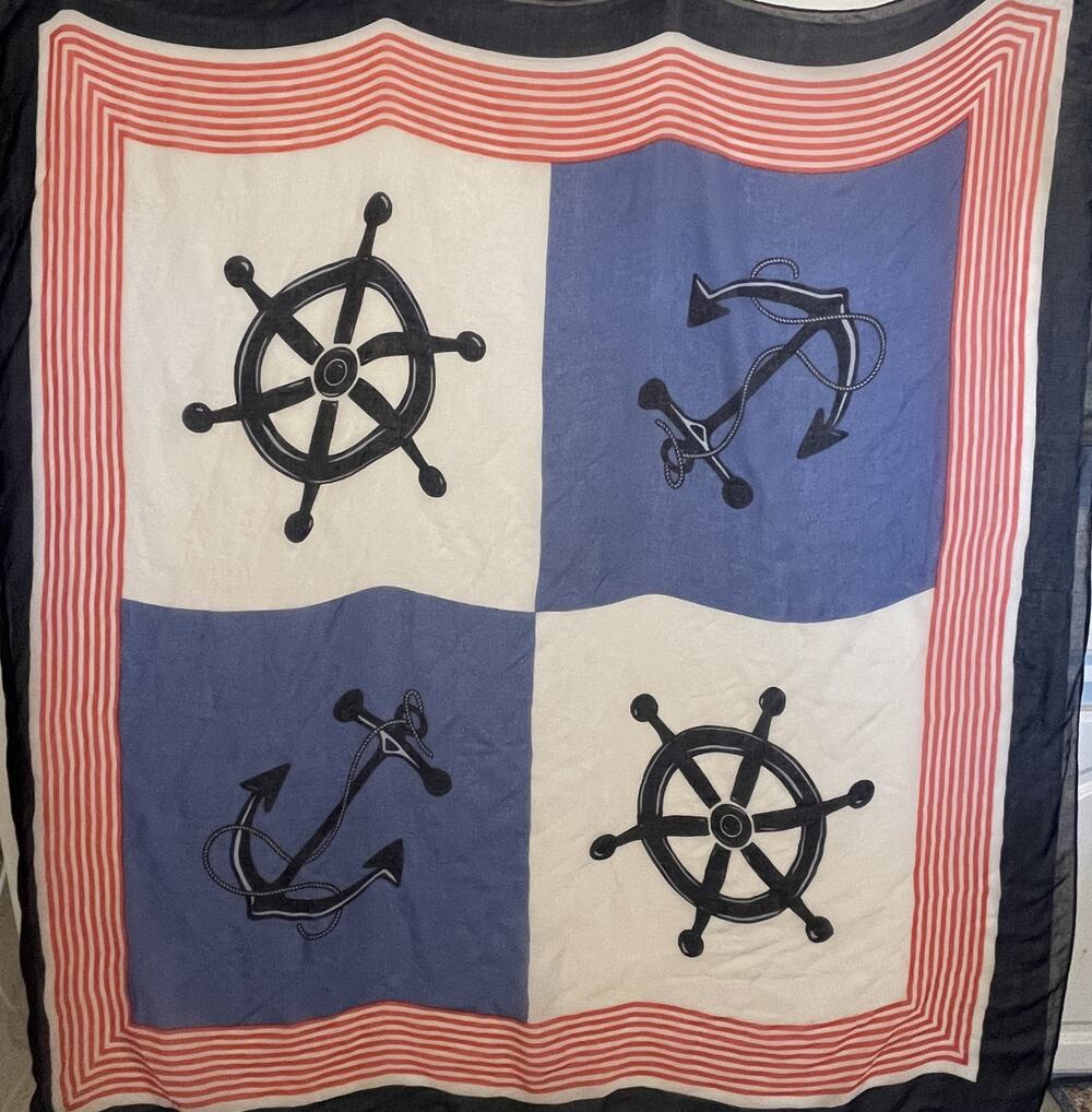 LOFT Red White & Blue Nautical Scarf Womens Square Anchor Ship's Wheel